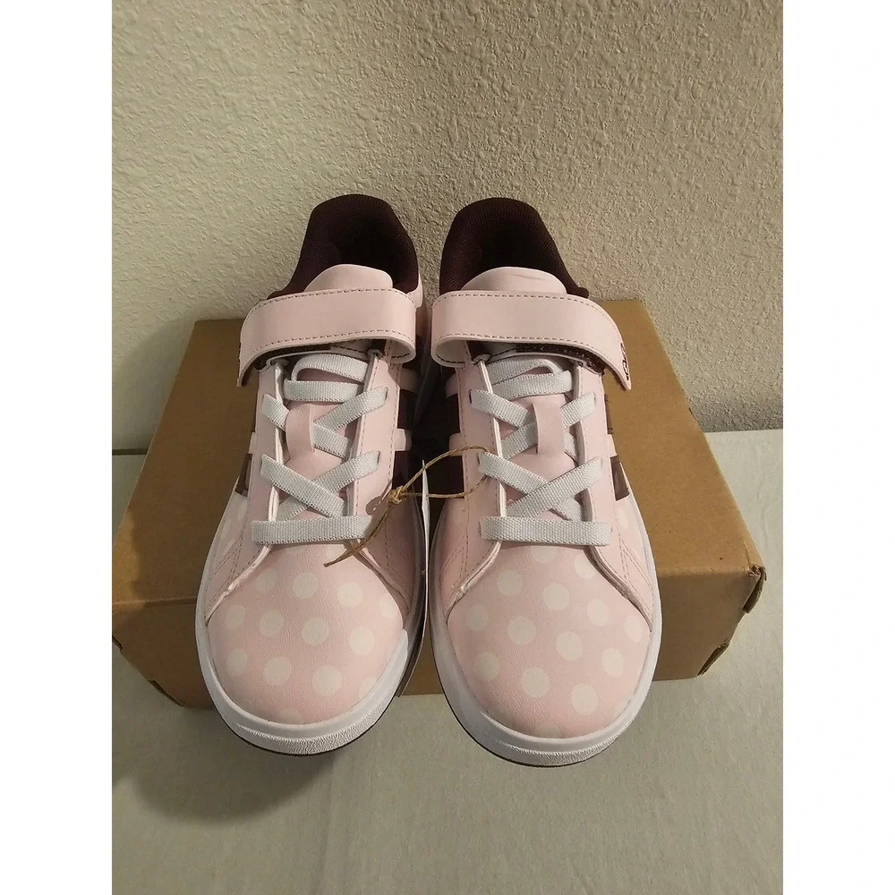 Adidas Size 3 Grand Court Minnie Mouse Pink Polka Dot Sneakers